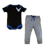 Trooper Clothing U.S.A.F. 2pc Baby Boys Air Force Bodysuit Pants Set Blue Gray (9-12 Months)