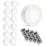 SOLLED LED Puck Lights, Kitchen Under Cabinet Lighting with Remote Control, Battery Powered Dimmable Closet Lights, 4000K Natural Light-12 Pack