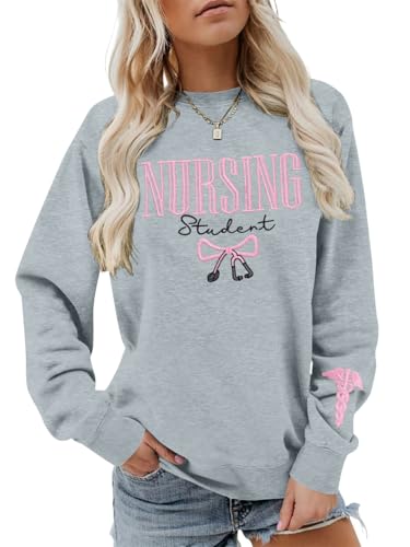 FASHGL Women Nurse Sweatshirt Registered Nurse Pullover Shirts Nurse Life Letter Print Shirt Nursing School Long Sleeve Tees