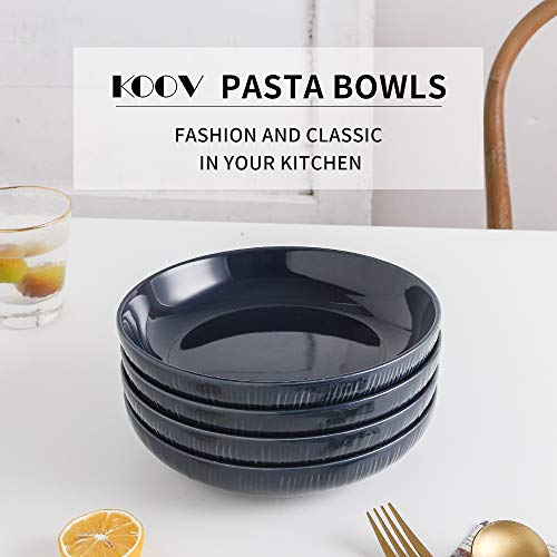 Koov Ceramic Pasta Bowls Set Of 4, 30 Oz Large Salad Bowls Set, Large Bowl For Eating, Pasta Plates, Ceramic Bowls Irregular Striped Series (Aegean) #TOP1