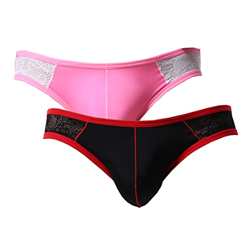 Uneihoiz Slip sexy taille basse en dentelle pour homme, rose/noir, S Cover