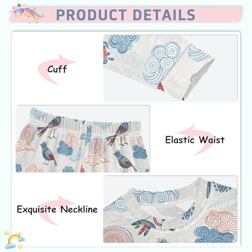 Pajama Sets Long Sleeve Birds Cartoon Clouds Soft Comfy Sleepwear 2 Piece PJS 3-8T4