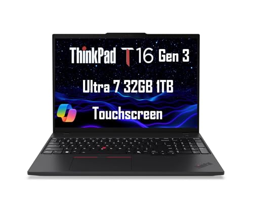 Lenovo ThinkPad T16 Gen 3 Business Laptop (16\" FHD+ Touchscreen, Intel 12-Core Ultra 7 155U (>i7-1355U), 32GB DDR5, 1TB SSD) 2 x Thunderbolt 4, FP, Backlit, 5MP Webcam, Win 11 Pro, 2025 AI PC, Black