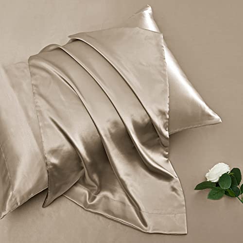 Vonty Satin Sheets Extra Deep Pocket Queen Sheet Sets - Cooling & Silky Satin Queen Size Sheets With 18-24 Inch Deep Pocket, Taupe Satin Bed Sheets Fit Up To 24" Deep Mattress - 4 Piece #TOP4