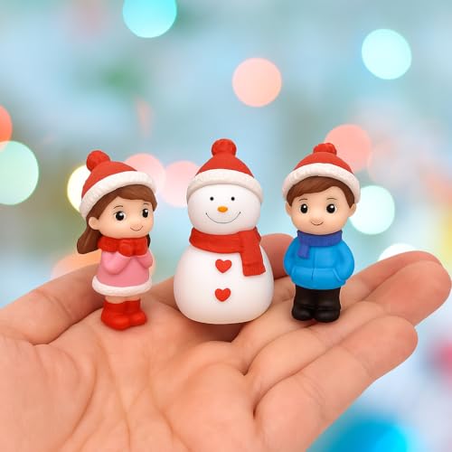Image of VAYINATO (3 Pcs Resin Winter Couple & Snowman Miniature Figurines - Handcrafted Christmas Mini Scene Decor | Festive Tabletop, Car, or Shelf Display | Cute Valentine's Day