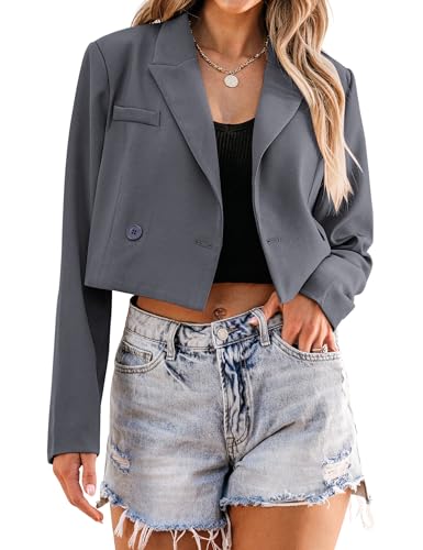 Luvamia Womens Fashion Lapel Cropped Blazer - Business Casual Open