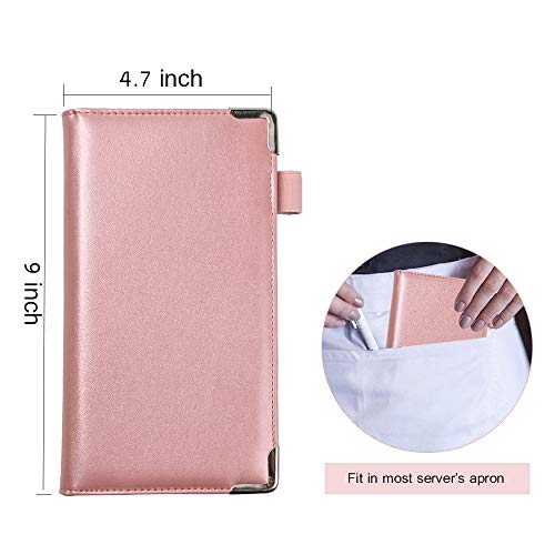 Leather Server Books For Waitress, Waitress Book Fit Check Presenters | 9-Pocket Restaurant Server Wallet With Double Velcro Pocket,Zipper Waiter Book Fits In Srever's Apron (Pink) #TOP6