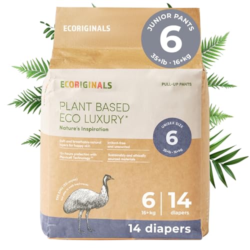 Ecoriginals - 14 Eco Junior Pull-Ups - Trainer Pants with 100% Plant-Based Layers, Disposable Diaper & Hypoallergenic Kids Toilet Training Pants - Secure Fit Size 6 Easy Ups (35 lbs+), 1 Pack