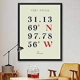 Map of Fort Hood, Texas, Multiline Coordinates Colored (12x16)