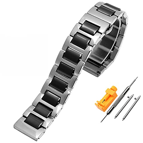 WangSiwe 12Mm 14Mm 16Mm 18Mm 20Mm 22Mm Edelstahl Keramik Uhrenarmband Männer Frauen Schmetterling Schnalle Armband Band Stahl Uhrenarmband (Band Color : Gold Black, Band Width : 22Mm)/18Mm/Silber Schw Cover