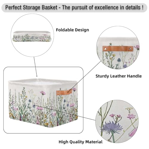 Image of Wildflowers Plants Storage Baskets for Organizing, Fabric Collapsible Storage Bins Box Spring Esthetical Decorative Toy Organizer Baskets for Closet Shelves Gift Basket 2Pcs