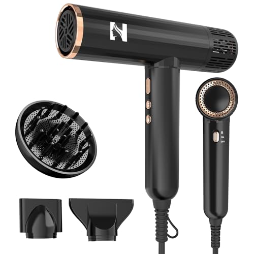Nicebay Ionic Hair Dryer with diffuser for Curly Hair,1600W &110000RPM High-Speed Brushless Motor for Fast Drying,Professiona Blow Dryer for Women,Low Noise,Lightweight,Lock Function,Travel 