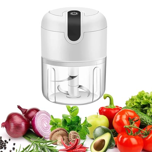 SUMFGO Electric Mini Garlic Chopper 250ml Portable USB-Rechargeable Food Processor & Meat Grinder for Vegetables Fruits Ginger Baby Food and Seasonings (White)