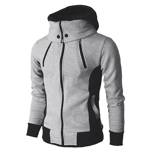 Men's Hoodie Sweatshirt Slim Fit Workout Color Block Jacket Male Zip Up Patchwork Warm Winter Coat