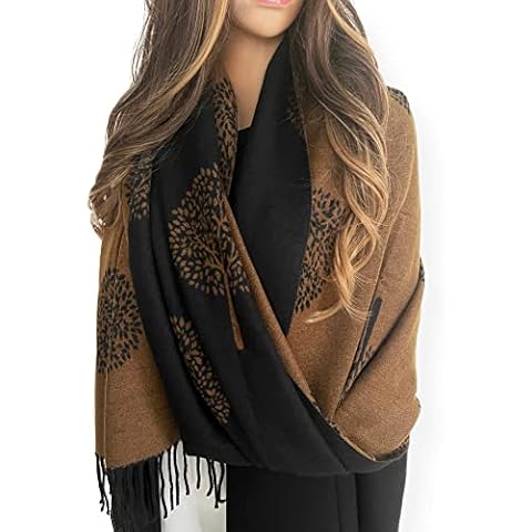 Women Tree of Life Blanket Scarf - Winter Scarfs, Reversible Pashmina Shawl, Womens Scarves And Wraps, Ladies Scarf Thick Blanket, Warm Scarf Big Large Wrap, Tree Life Womens Gifts (Cashmere: Black) Cover