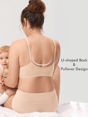 Image of MOMANDA Seamless Nursing Bras for Breastfeeding | Maternity sleep bralettes, V neck, Wireless, Comfortable, For women