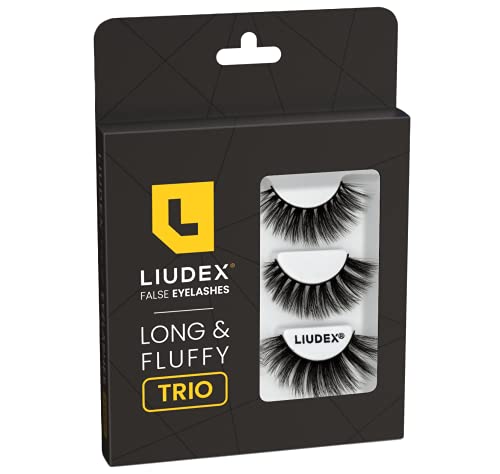 LIUDEX False Eyelashes - 3 Pairs - Different Style - 3D Mink False Eyelashes Natural Look Reusable Fake Lashes Volume Fluffy Soft Wispy Eyelash Trio
