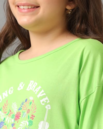 Image of Under Fourteen Only Girls Cotton Tops Collection - Round Neck, Crop Top, Full & Half Sleeve, Drop Shoulder, Ruffle Sleeve, Graphic Printed, Embroidered & Slub Knit Styles