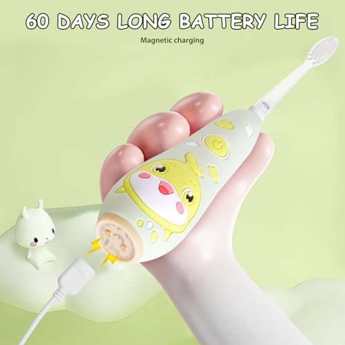 Teeteck Kids Electric Toothbrushes, Toddler, Ages 3+, Rainbow LED, Magnetic Charging, IPX7 Waterproof, Set (Yellow, 3 Years+) - Image 5