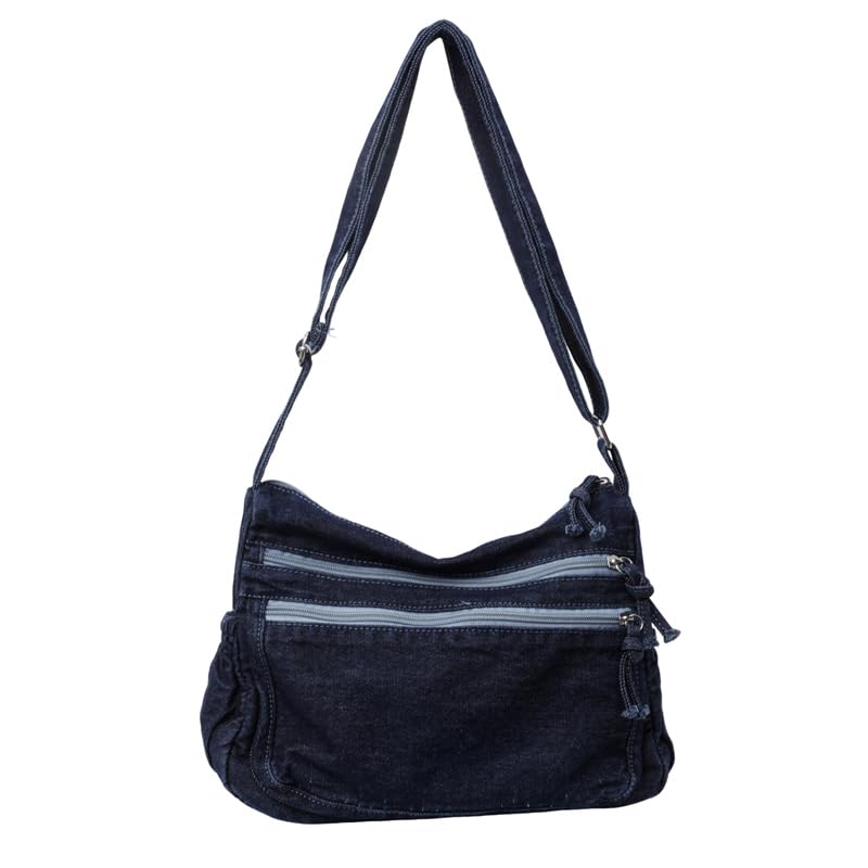 Image of Denim Shoulder Bag Canvas Messenger Bag for Women Men Tote Bag Casual Retro Aesthetic Crossbody Bag Handbag