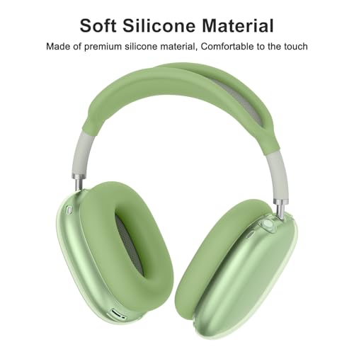 Image of Tobfit Silicone Case Cover for AirPods Max Headphones, Soft Clear TPU Anti-Scratch Ear Pad /Ear Cups /Headband Cover for AirPods Max, Sweat-Proof Transparent Protector Accessories,Green