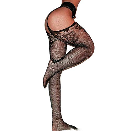 Bohend Strass Straps Strümpfe Schwarz M/L Oberschenkel hoch Netzstrümpfe Strumpf Funkeln Fischnetz Strumpfhose Dehnbar Nachtclub Strumpf zum Frauen und Mädchen Cover