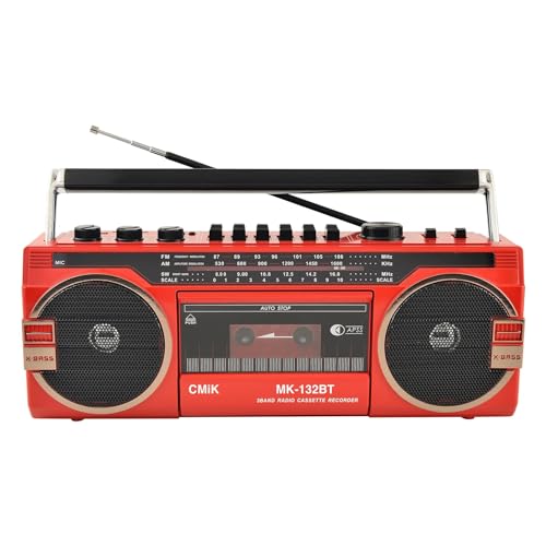 Boombox portátil con CD, cinta, Bluetooth, radio AM/FM y grabación de casete para reuniones familiares y viajes