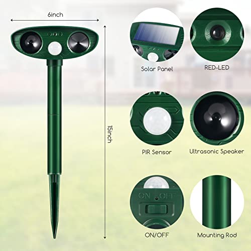 2 Pack Solar Ultrasonic Animal Repellent Outdoor Solar Animal Repeller Deterrent Waterproof,Motion Sensor Deterrent Repel Cat Dog Deer Fox Raccoon Skunk Rabbit Squirrel For Garden Yard #TOP4