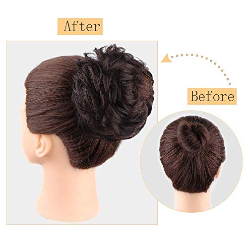 Kbeth Messy Bun Hair Piece Hair Buns 100% Really Bun Human Hair 2 Pcs Messy Bun Scrunchy Wave Curly Chignon Hair Piece For Women Kids And Wedding Updo Donut Hair Clip Extension Ponytails (2 Piece/Pack, # 613) #TOP5