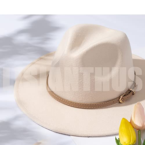 Lisianthus Women Classic Felt Fedora Wide Brim Hat With Belt Buckle A-Creamy #TOP5