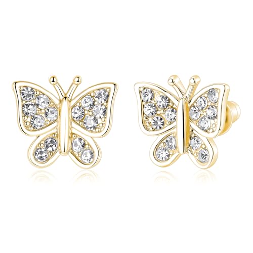 Image of Crystal Butterfly Earrings,Inlaid with Zirconia,Hypoallergenic Children's Diamond Silver Earrings,Birth Gift Birthday Valentine's Day Mother's Day Graduation Gift