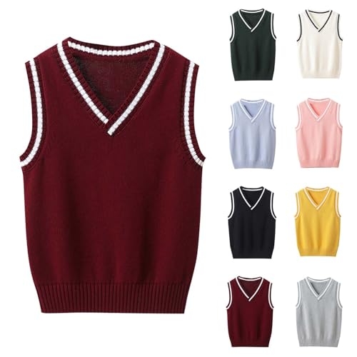 Girls Boys Color Block V Neck Sweater Vest Cute School Uniform Knit Waistcoat Pullover Sleeveless Sweaters for 3-15 Years2