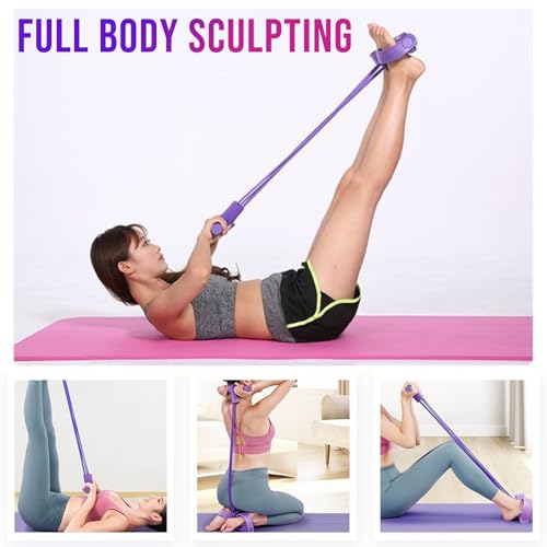 4 Tubes Elastic Sit Up Pull Rope with Foot Pedal, Multifunction Sit Up Exercise Equipment Fitness Pedal Ankle Puller for Core Training, Home Gym Yoga Resistance Bands for Abs, Full Body Toning - Image 5