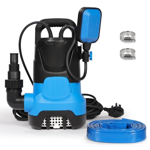 Submersible Water Pump with 10M Hose, 400w 7500L/H,Clean and Dirty Water Pump with Float Switch,Empty Hot Tubs and Pools,Electric Submersible Water Pump for Garden Pond Pool Hot Tub Flooded Cellar