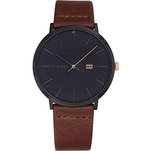 Tommy Hilfiger Quartz Analog Black Dial Leather Strap Watch for Men-NETH1791461