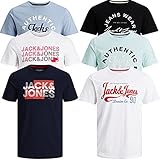 T-Shirt aus Baumwollmix JACK & JONES Male T-Shirt 6er Pack Rundhals O-Neck Tee T Shirt Herren (XL, 6er Paket @01)
