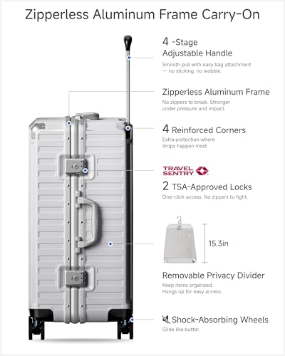Image of Checked Luggage with Spinner Wheels, 8010S Aluminum Frame Zipperless Polycarbonate Hard Shell Suitcase (ZX-Core, Silver, 24 Inch)