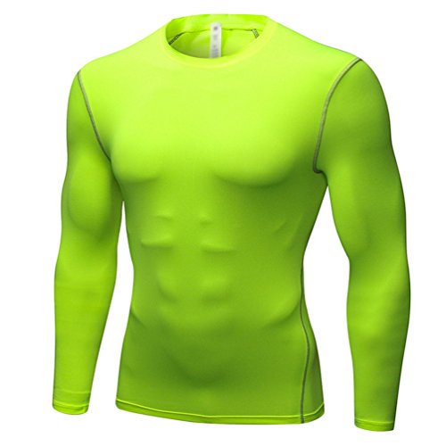 Yujeet Transpirables Manga Larga Apretado Ropa De Deporte para Hombres Elástica De Entrenamiento Corriendo De Secado Rápido Base Camiseta De Compresión Verde Fluorescente L Cover