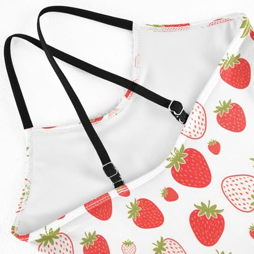 senya Girls Swimsuits One-Piece Swimwear Tie Bathing Suit Beach Summer Round Neck 9-10T Red Strawberry Pattern4