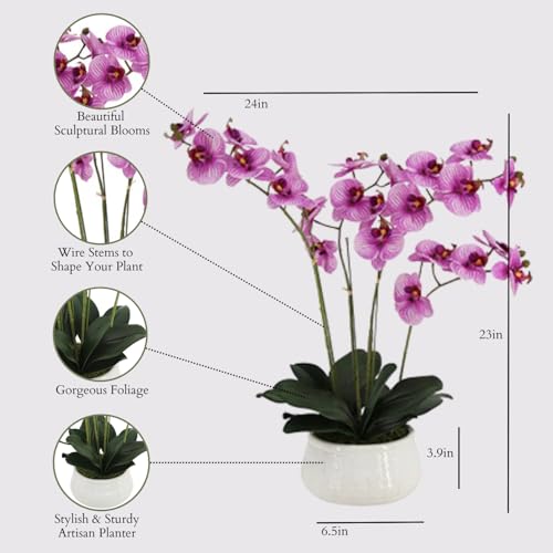 Image of CG Hunter, Faux Orange Orchid Plant, 23 in, White, Home Decor
