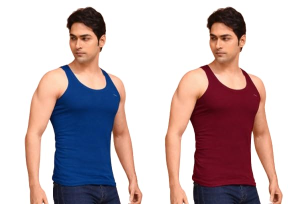 ADONiS Men's 100% Cotton Sleeveless Round Neck Tank Vest | Super Combed Ultra-Soft Breathable Innerwear | Extended Length Easy Tuck | Assorted Colours | Pack of 2-image-32