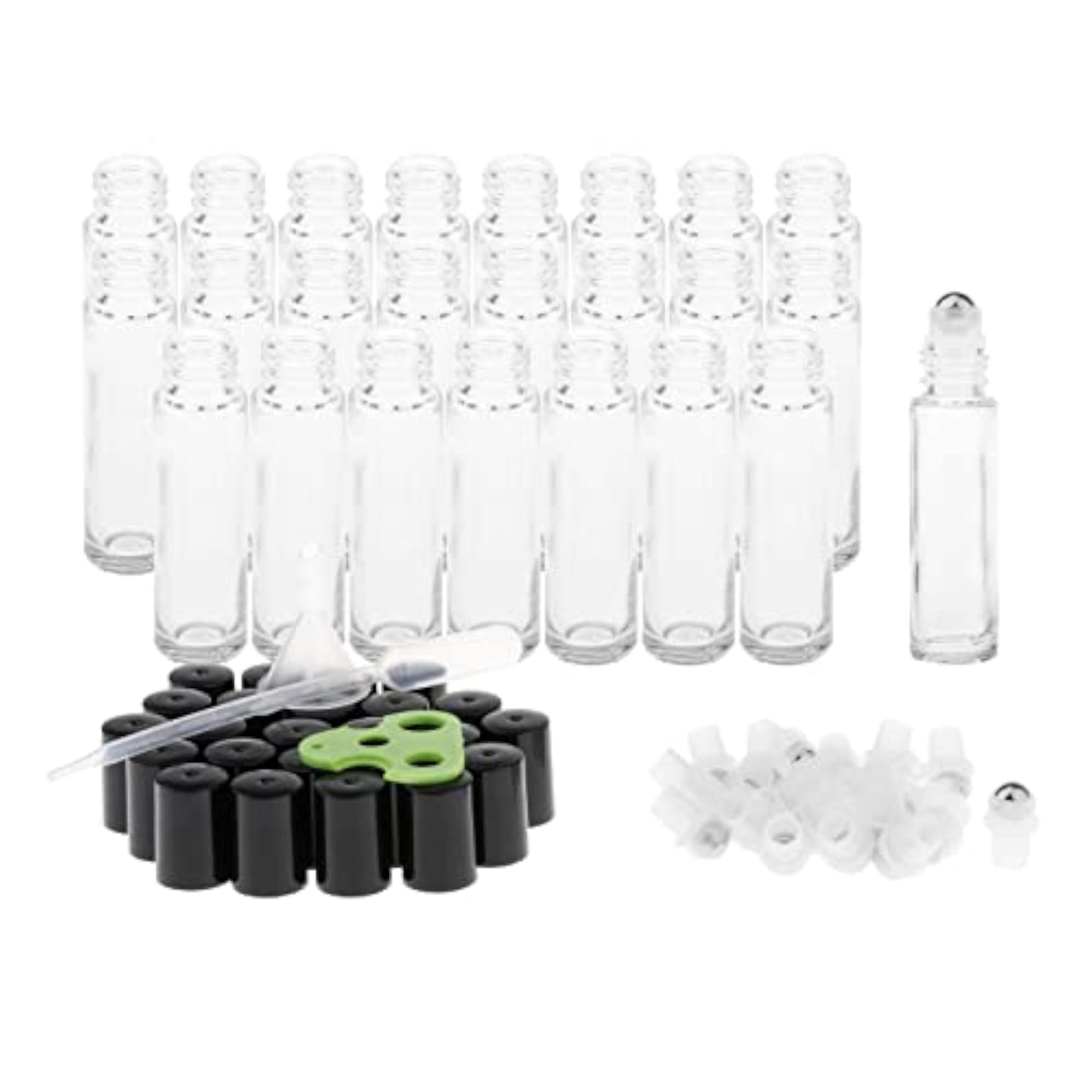 24 Pcs 10ml Clear Essential Oil Roller Bottles Set