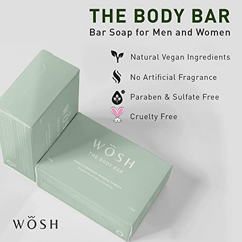 Wosh - Body Bar Soap, All-Natural Bath Soap With Safflower & Tea Tree Oil, Paraben-Free Bar Soap For Men & Women, Vegan-Friendly Bath Soap Bars, 100 G, Grey #TOP1