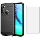 Asuwish Compatible with Moto G Stylus 2020 MotoG Pro Case and Tempered Glass Screen Protector Cell Accessories Phone Covers for Motorola GStylus Stylo XT2043-4 XT2043 Women Men Carbon Fiber Navy Black