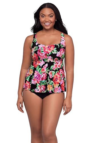 Trimshaper Womens Adjustable Maddie Swim Tankini Top with Built-in Bra Support and Back Closure, Desert Flora, 12