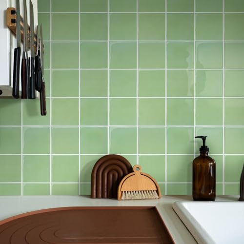Commomy Thicker Sage Green Peel and Stick Tiles- 10 pcs