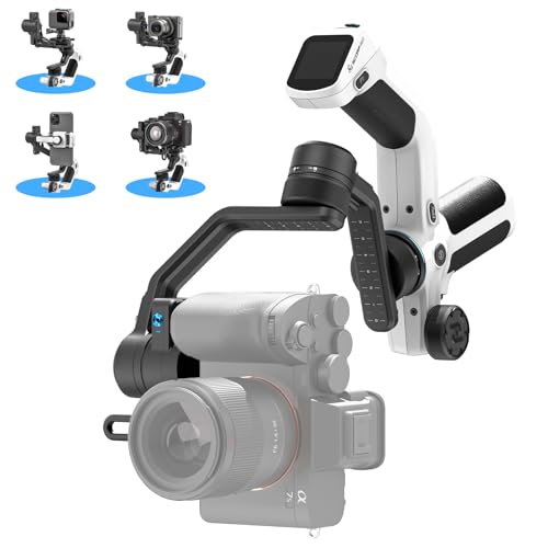 Feiyu SCORP Mini-2 All-in-1 Gimbal Stabilizer Mirrorless Cameras, Action Camera and Smartphones. Built in AI Facial Tracking Sensor | Gesture Control | Dual-Handle Grip | Payload 2.65 lbs - White