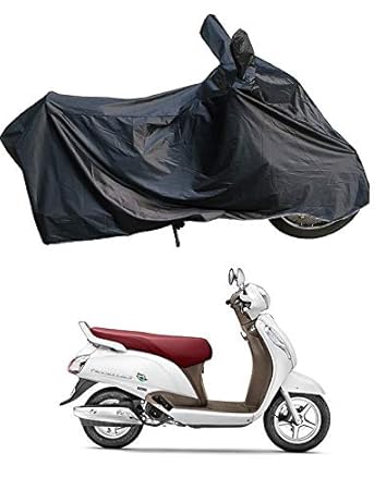 RiderShine Waterproof Scooty/Scooter/Bike Body Cover Double Mirror Pocket with Over Lock Protection for Suzuki Access 125 (Black)