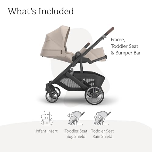 Image of UPPAbaby Cruz V3 Stroller - from Birth + Car Seat Compatible - Full-Size, Reversible Seat - Infant Insert, Bug and Rain Shields Included - Ada - (Sandstone Melange /Carbon Frame /Chestnut Leather)