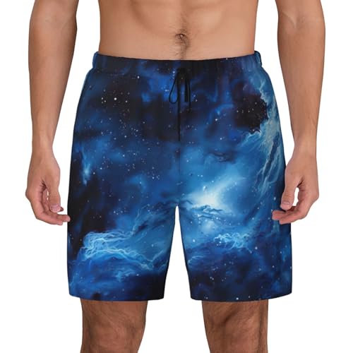 Blue Galaxy Print Men Stylish Functionality Swim Trunks Breathable Beach Shorts Surfing Gym Fishing